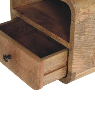Extra Mini Wall Mounted Curved Oak-ish Bedside with Open Slot