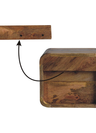 Extra Mini Wall Mounted Curved Oak-ish Bedside with Open Slot