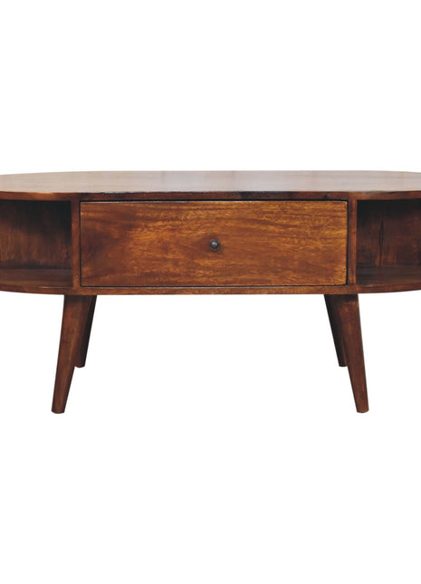 Chestnut Oval Coffee Table with 1 Drawer