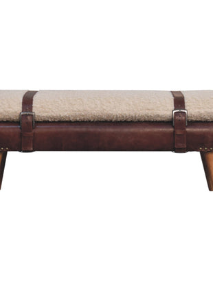 Boucle x Brown Leather Bench