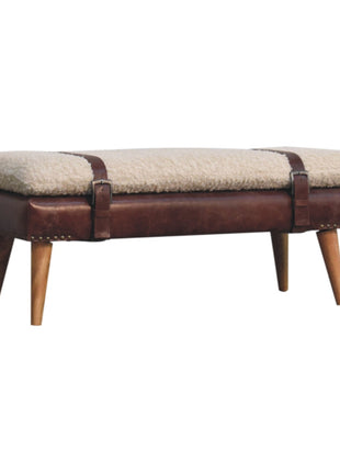 Boucle x Brown Leather Bench