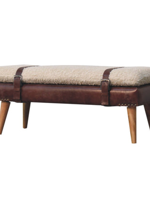 Boucle x Brown Leather Bench
