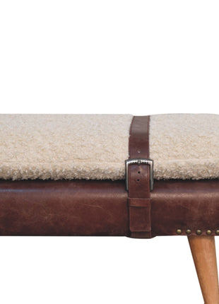 Boucle x Brown Leather Bench
