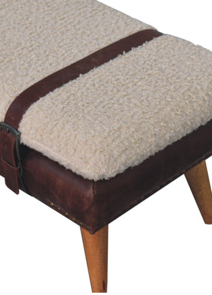 Boucle x Brown Leather Bench