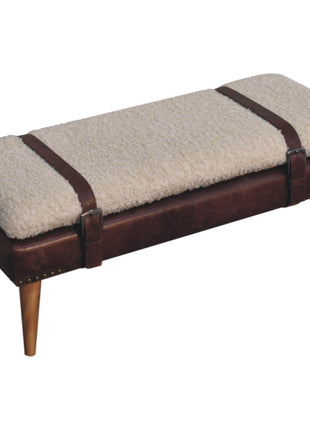 Boucle x Brown Leather Bench