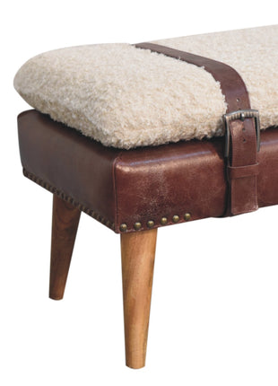 Boucle x Brown Leather Bench