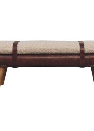 Boucle x Brown Leather Bench