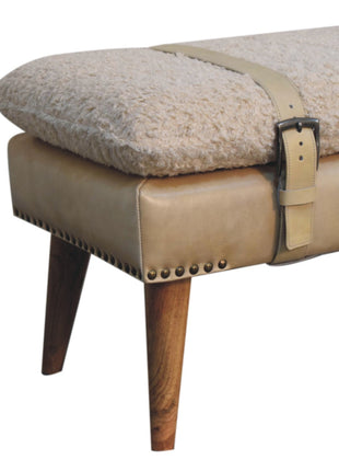 Boucle x Beige Leather Bench