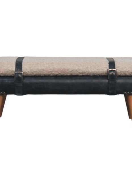 Boucle x Black Leather Bench