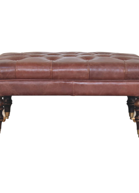 Buffalo Brown Leather Ottoman with Castor Legs