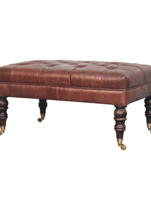 Buffalo Brown Leather Ottoman with Castor Legs