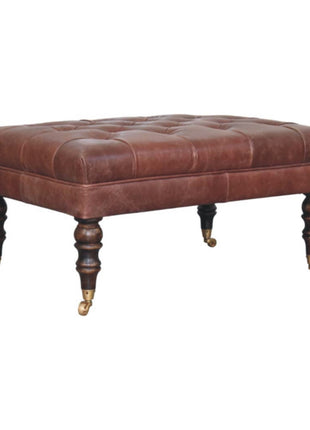 Buffalo Brown Leather Ottoman with Castor Legs