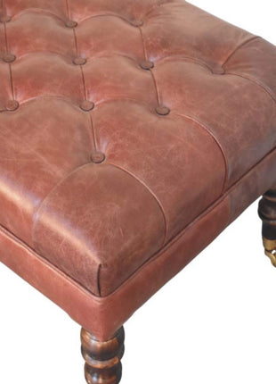 Buffalo Brown Leather Ottoman with Castor Legs