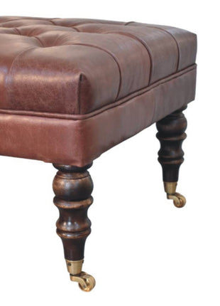 Buffalo Brown Leather Ottoman with Castor Legs