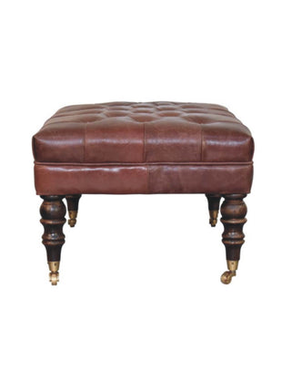 Buffalo Brown Leather Ottoman with Castor Legs