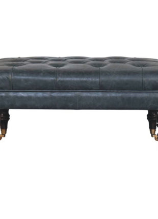 Buffalo Teal Leather Ottoman with Castor Legs