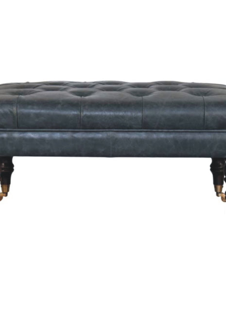 Buffalo Teal Leather Ottoman with Castor Legs