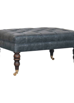 Buffalo Teal Leather Ottoman with Castor Legs