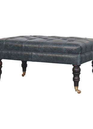 Buffalo Teal Leather Ottoman with Castor Legs