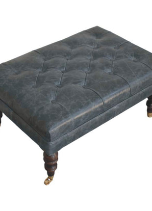 Buffalo Teal Leather Ottoman with Castor Legs
