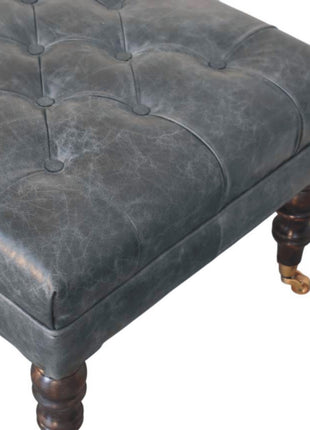 Buffalo Teal Leather Ottoman with Castor Legs
