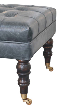 Buffalo Teal Leather Ottoman with Castor Legs