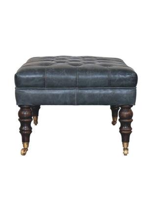 Buffalo Teal Leather Ottoman with Castor Legs