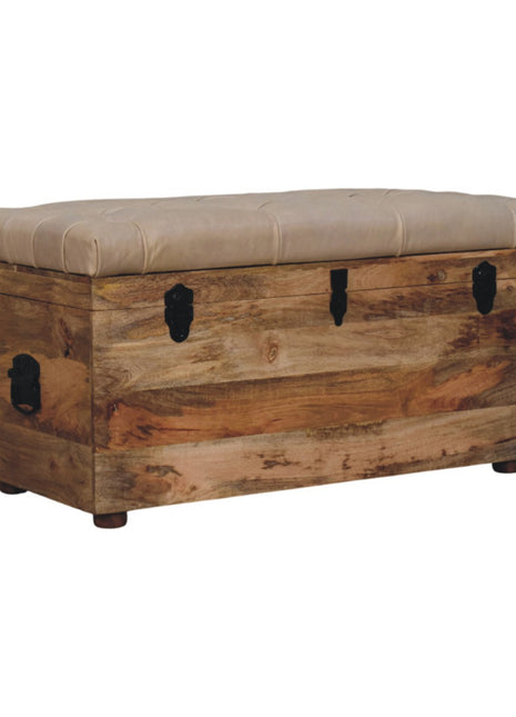 Beige Buffalo hide leather Storage Trunk