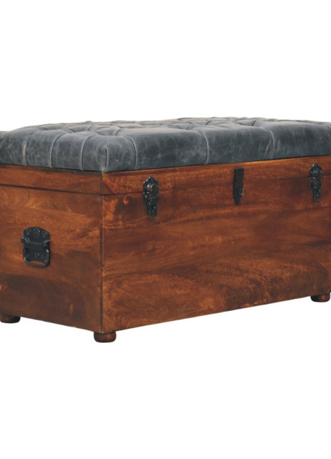 Black Buffalo hide leather Storage Trunk