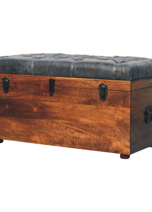 Black Buffalo hide leather Storage Trunk