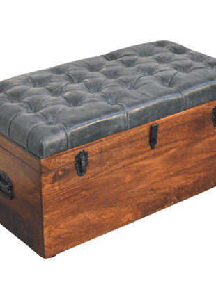Black Buffalo hide leather Storage Trunk