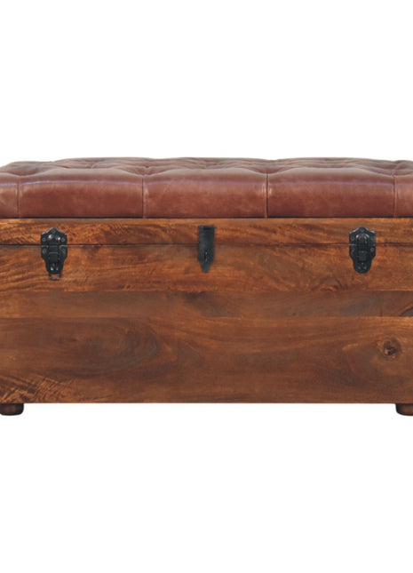 Brown Buffalo hide leather Storage Trunk