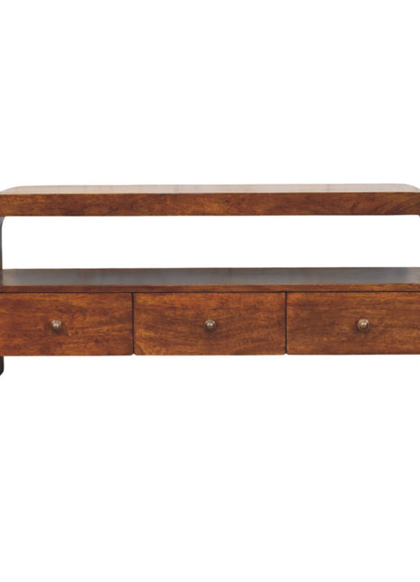 Darcy 3 drawer Open Shelf Chestnut Media unit