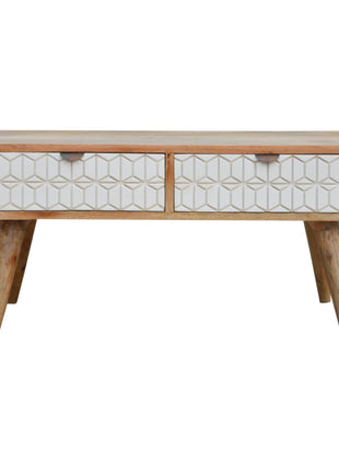 Sleek White Carved Coffee Table