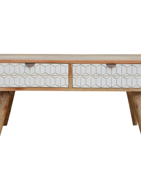 Sleek White Carved Coffee Table