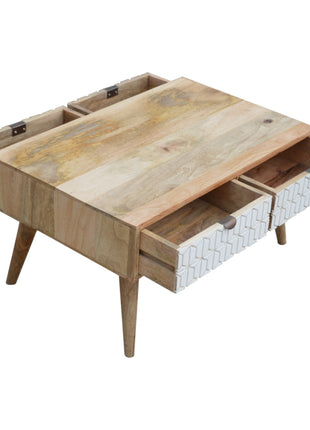 Sleek White Carved Coffee Table