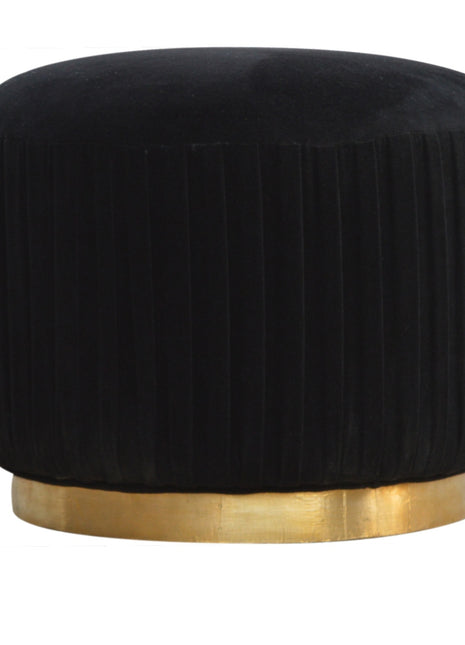Black Velvet Pleated Footstool