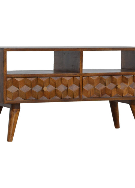 Chestnut Cube Carved TV Unit