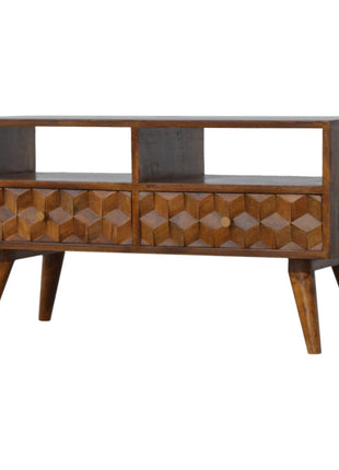 Chestnut Cube Carved TV Unit