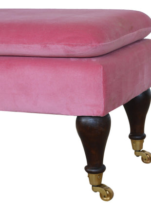 Pink Velvet Castor Bench