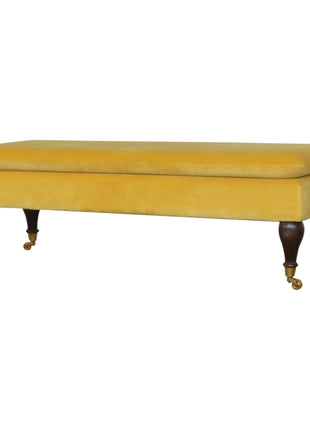 Mustard Velvet Castor Bench