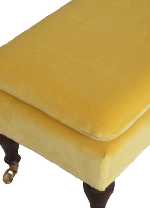 Mustard Velvet Castor Bench