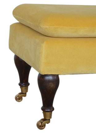 Mustard Velvet Castor Bench