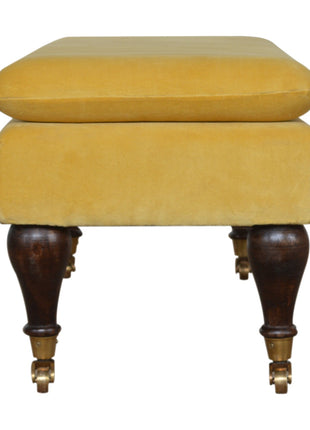 Mustard Velvet Castor Bench