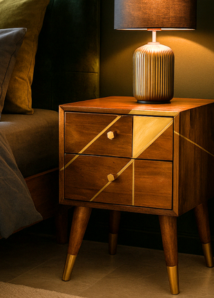 Gold Geometric Chestnut Bedside