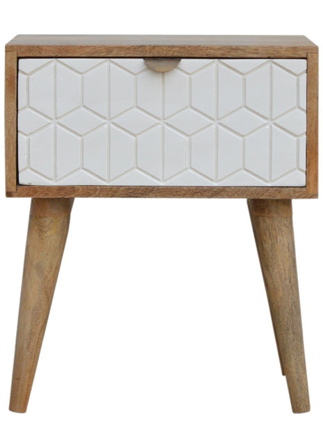 Sleek White Carved Bedside