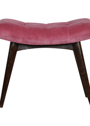 Pink Cotton Velvet Curved Bench
