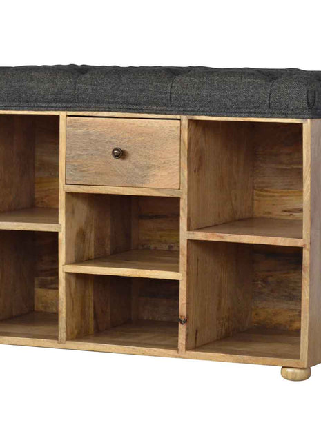 Black Tweed 1 Drawer Bench