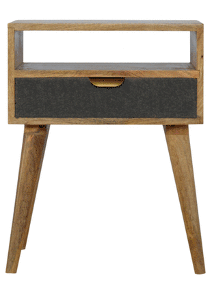 Grey Tweed Bedside with Open Slot