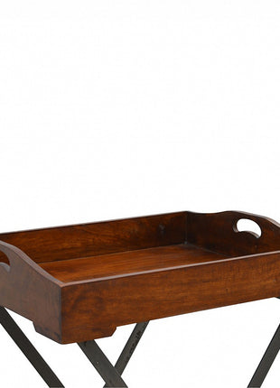 Wood Tray With Cross Iron Base